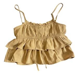 Wild Fable Womens Tiered Ruffle Chiffon Top Spaghetti Strap Size XXS Beige